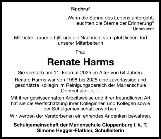 Anzeige von Renate Harms von OM-Medien