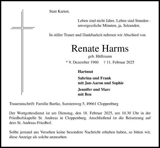 Anzeige von Renate Harms von OM-Medien