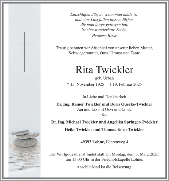 Anzeige von Rita Twickler von OM-Medien