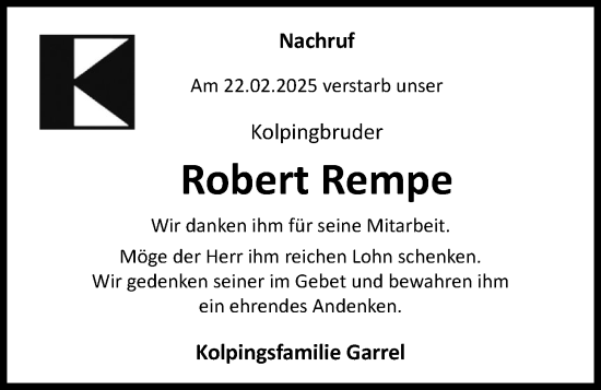 Anzeige von Robert Rempe von OM-Medien