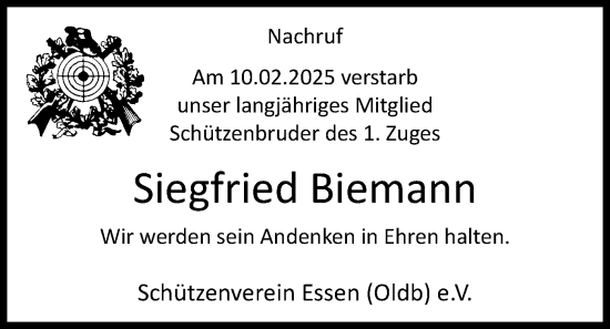 Anzeige von Siegfried Biemann von OM-Medien