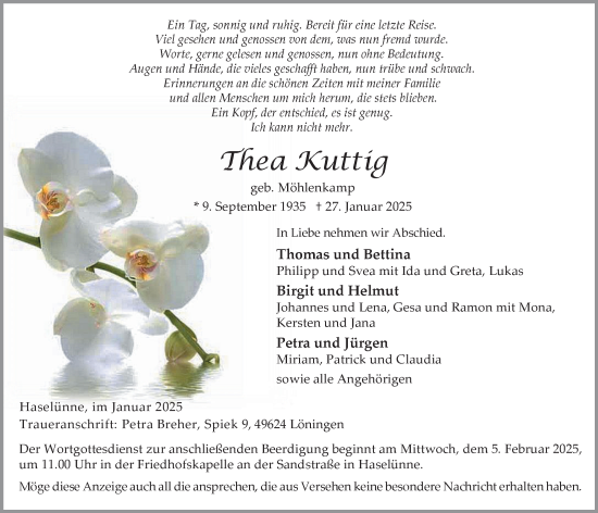 Anzeige von Thea Kuttig von OM-Medien