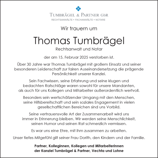 Anzeige von Thomas Tumbrägel von OM-Medien