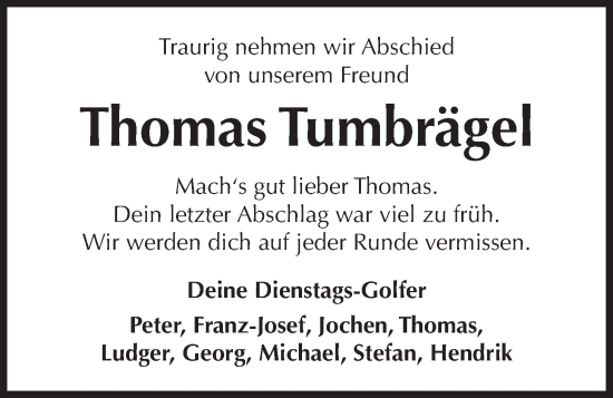 Anzeige von Thomas Tumbrägel von OM-Medien