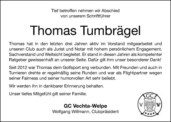 Anzeige von Thomas Tumbrägel von OM-Medien
