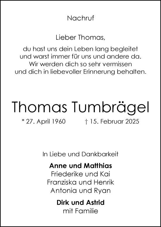 Anzeige von Thomas Tumbrägel von OM-Medien