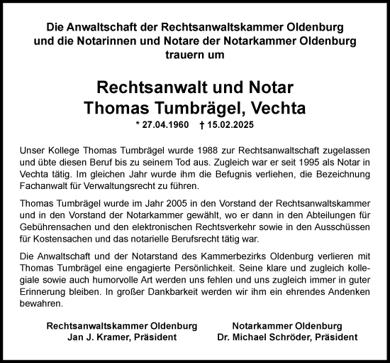 Anzeige von Thomas Tumbrägel von OM-Medien