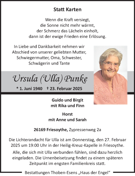 Anzeige von Ursula Punke von OM-Medien