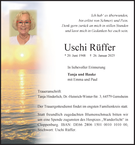 Anzeige von Uschi Rüffer von OM-Medien