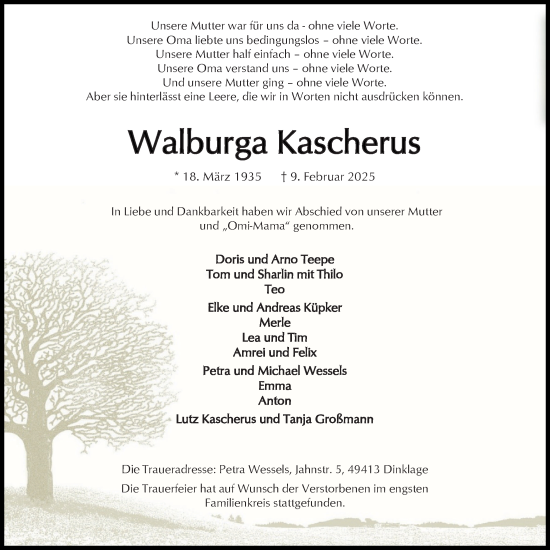 Anzeige von Walburga Kascherus von OM-Medien
