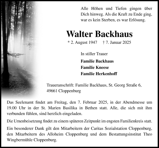 Anzeige von Walter Backhaus von OM-Medien