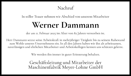 Anzeige von Werner Dammann von OM-Medien