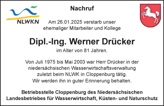 Anzeige von Werner Drücker von OM-Medien