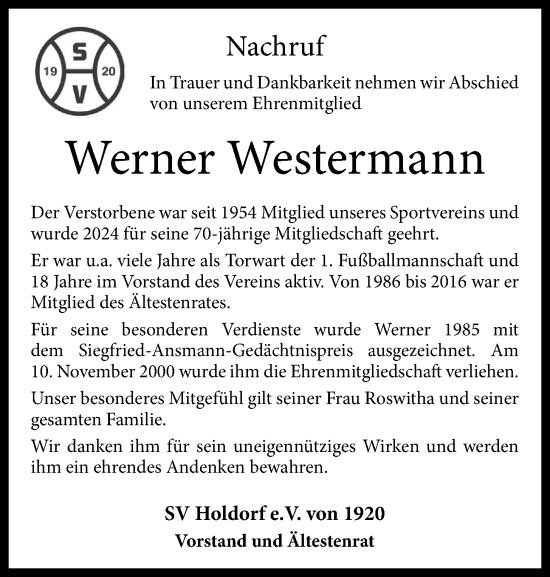 Anzeige von Werner Westermann von OM-Medien