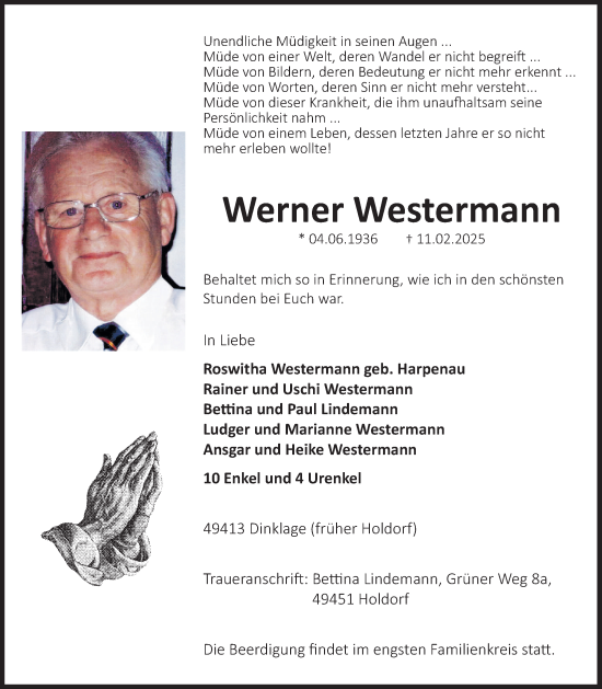 Anzeige von Werner Westermann von OM-Medien