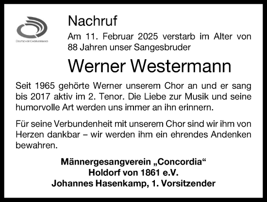 Anzeige von Werner Westermann von OM-Medien