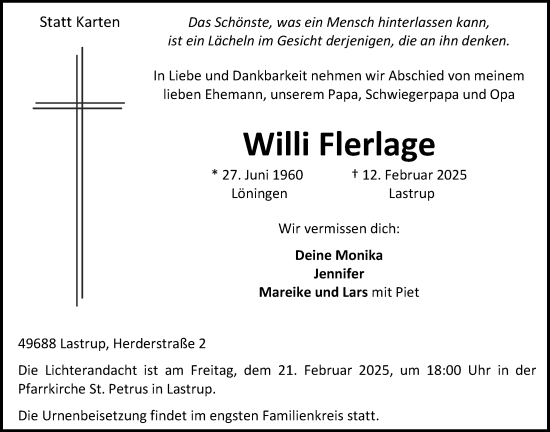 Anzeige von Willi Flerlage von OM-Medien