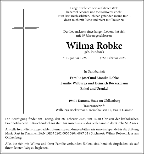 Anzeige von Wilma Robke von OM-Medien