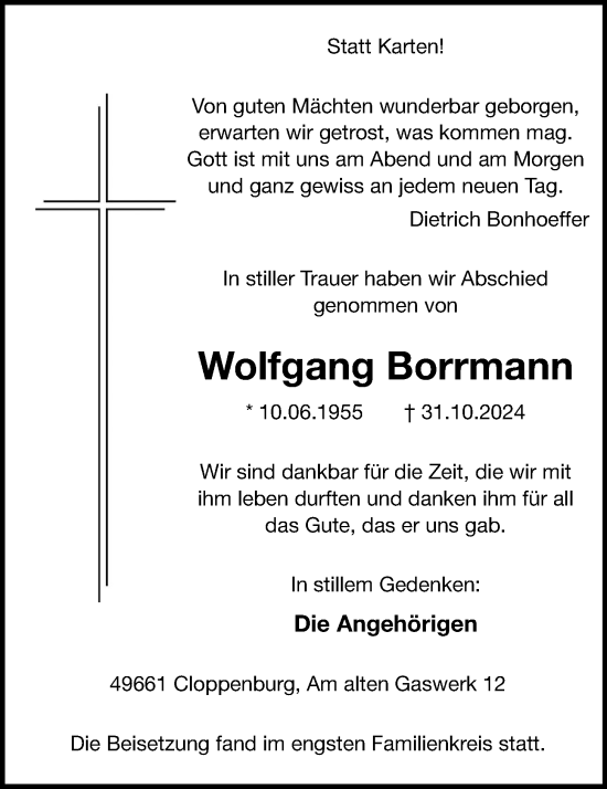 Anzeige von Wolfgang Borrmann von OM-Medien