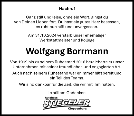 Anzeige von Wolfgang Borrmann von OM-Medien