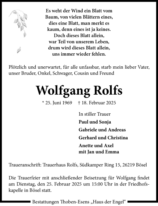 Anzeige von Wolfgang Rolfs von OM-Medien