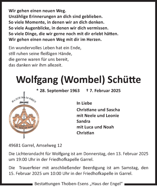 Anzeige von Wolfgang Schütte von OM-Medien