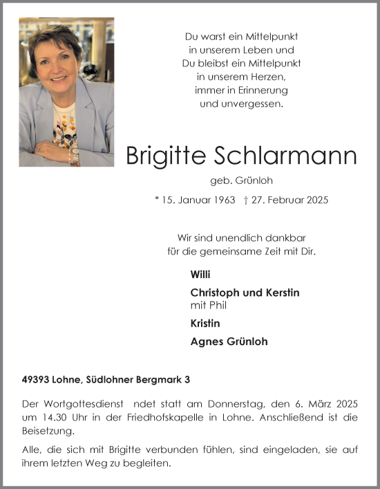 Anzeige von Brigitte Schlarmann  von OM-Medien