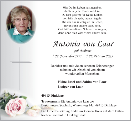 Anzeige von Antonia von Laar  von OM-Medien