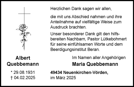 Anzeige von Albert Quebbemann von OM-Medien