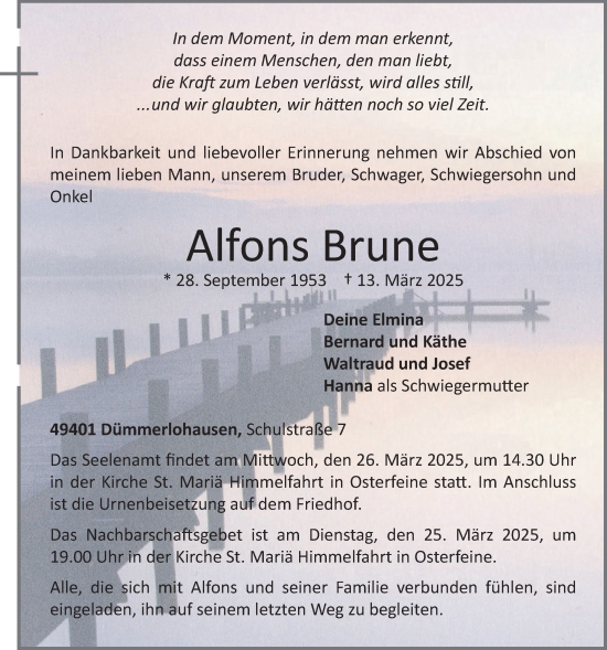 Anzeige von Alfons Brune von OM-Medien