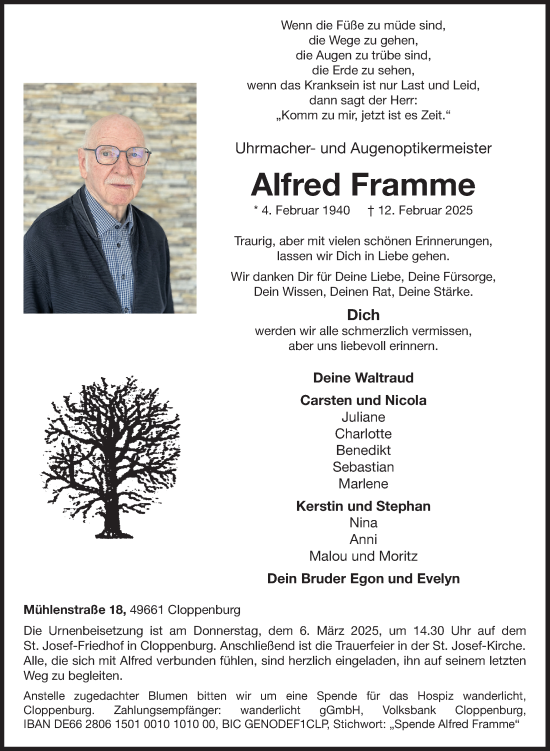 Anzeige von Alfred Framme von OM-Medien