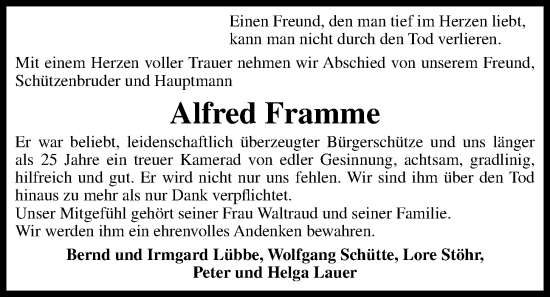 Anzeige von Alfred Framme von OM-Medien