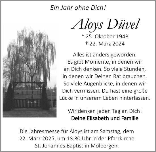 Anzeige von Aloys Düvel von OM-Medien