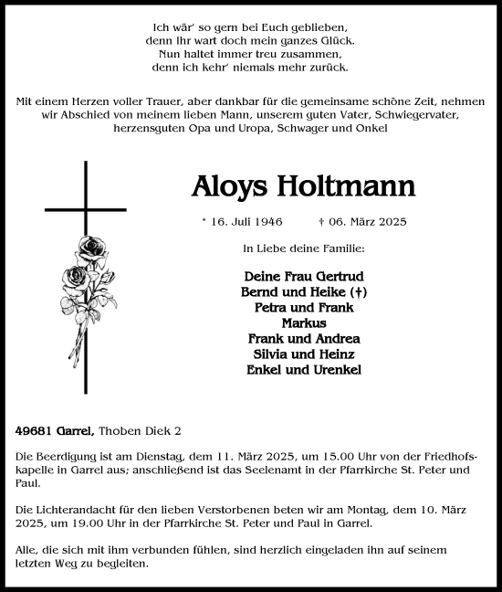Anzeige von Aloys Holtmann von OM-Medien