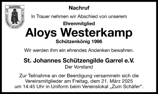 Anzeige von Aloys Westerkamp von OM-Medien
