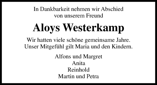 Anzeige von Aloys Westerkamp von OM-Medien