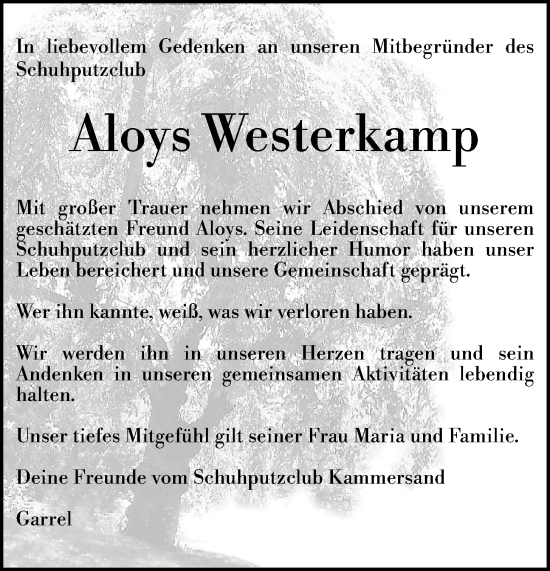 Anzeige von Aloys Westerkamp von OM-Medien