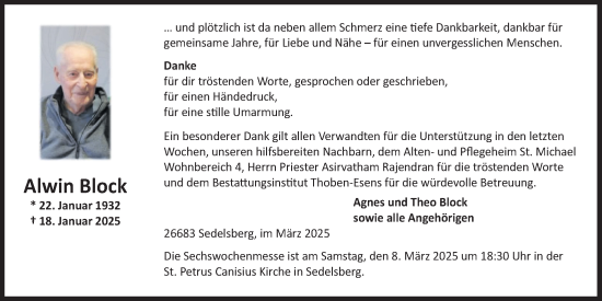 Anzeige von Alwin Block von OM-Medien