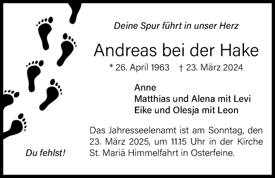 Anzeige von Andreas bei der Hake von OM-Medien