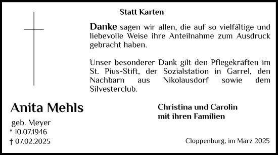 Anzeige von Anita Mehls von OM-Medien