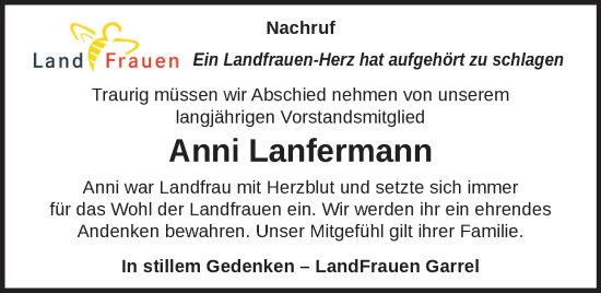 Anzeige von Anni Lanfermann von OM-Medien