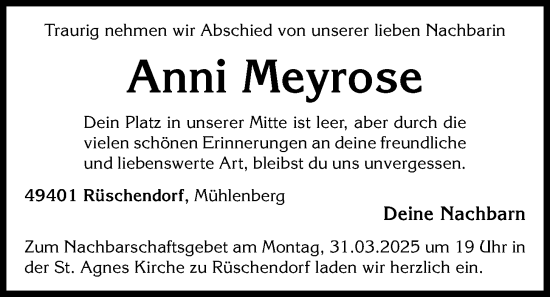 Anzeige von Anni Meyrose von OM-Medien