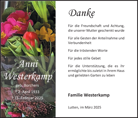 Anzeige von Anni Westerkamp von OM-Medien