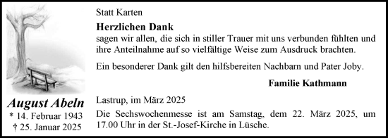 Anzeige von August Abeln von OM-Medien