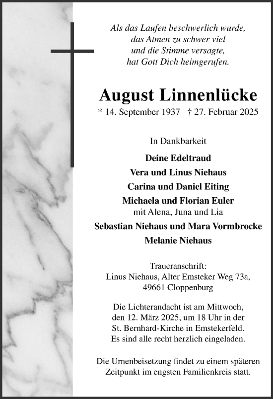 Anzeige von August Linnenlücke von OM-Medien