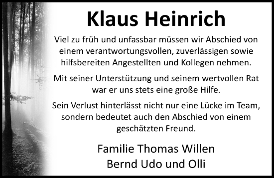 Anzeige von Klaus Heinrich von OM-Medien