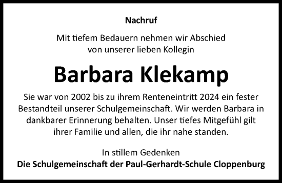 Anzeige von Barbara Klekamp von OM-Medien