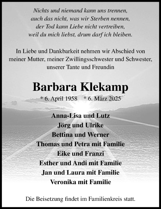 Anzeige von Barbara Klekamp von OM-Medien
