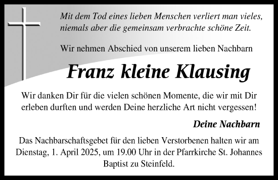 Anzeige von Franz kleine Klausing  von OM Medien