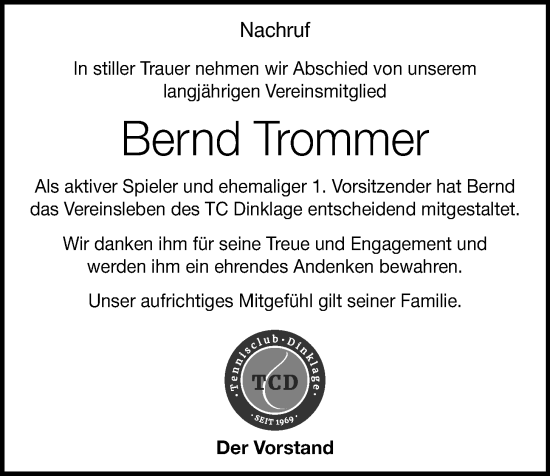 Anzeige von Bernd Trommer von OM-Medien